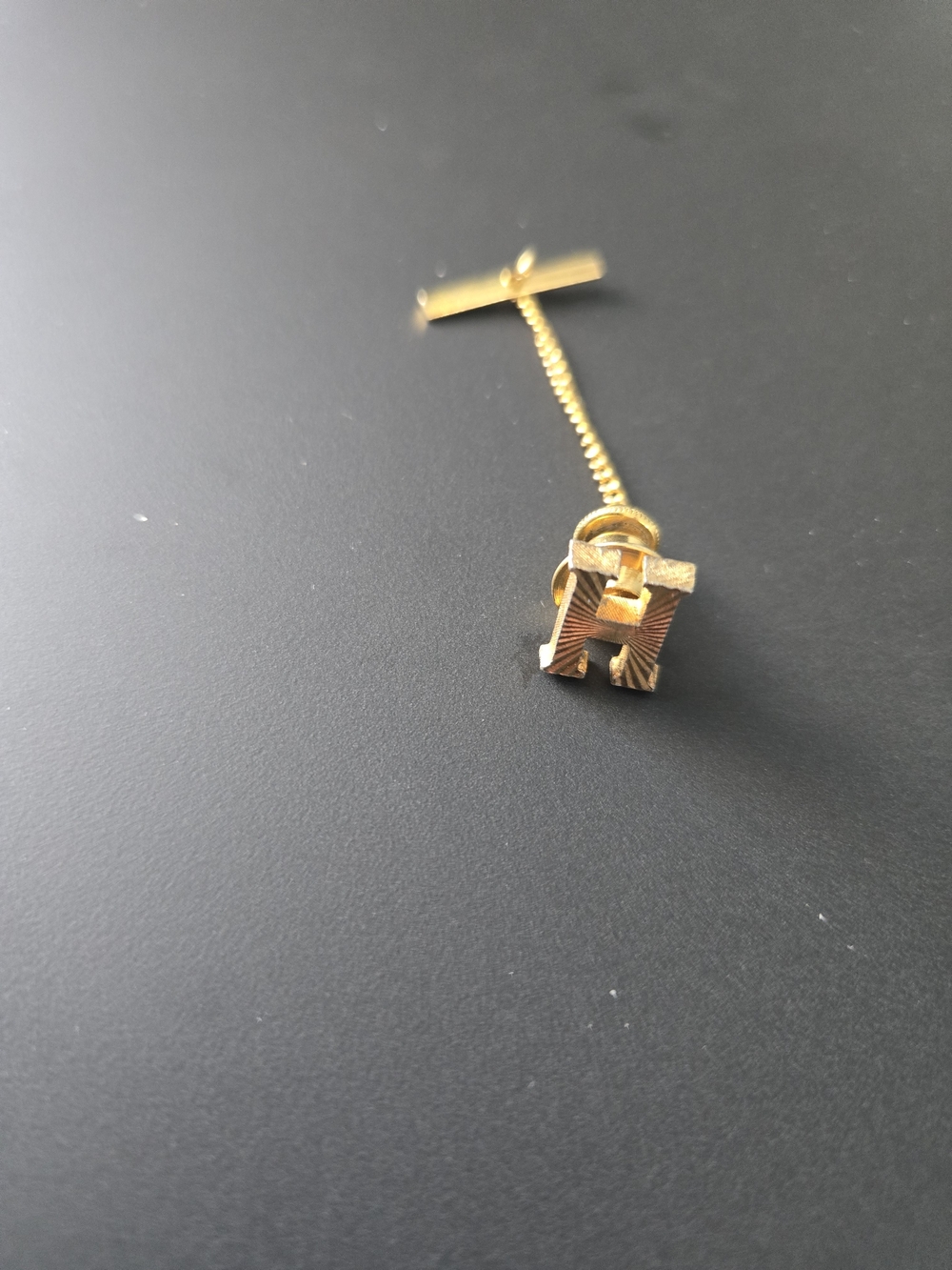 Vintage Gold Tone Initial H Tie Tack Pin Monogram Sunburst Textured Mens